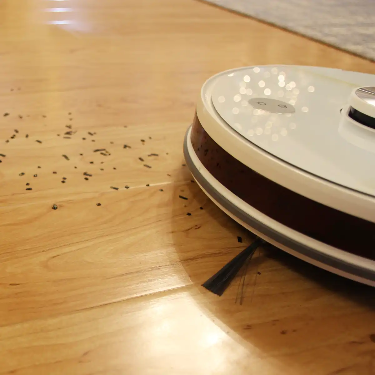 Robot vacuum cleaning a wood floor